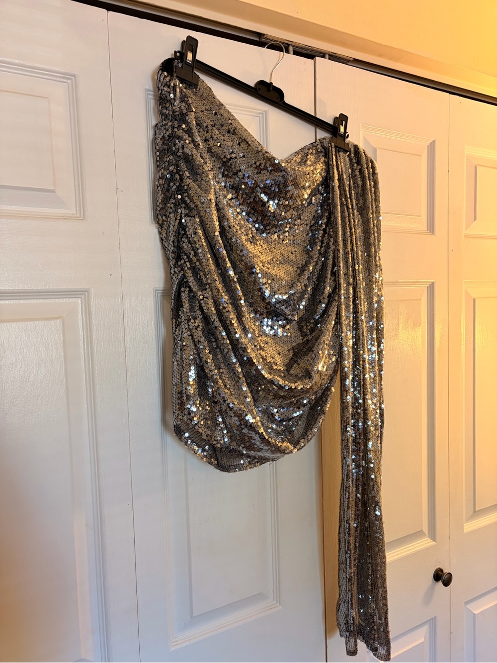 Silver Sequin Draped Skirt